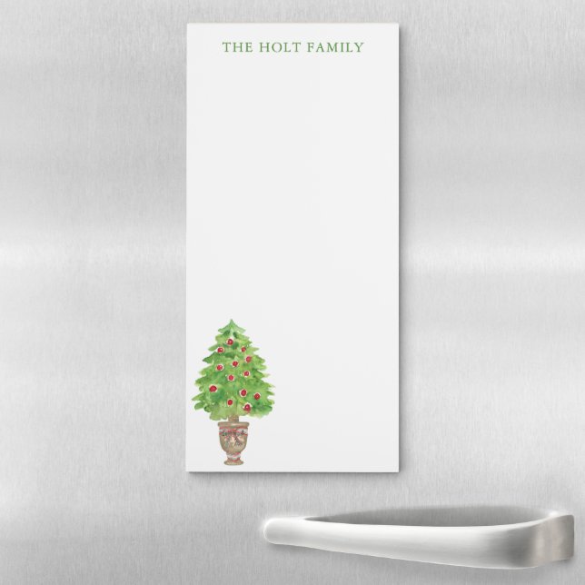 Watercolor Christmas Tree Topiary Magnetic Notepad (In Situ)