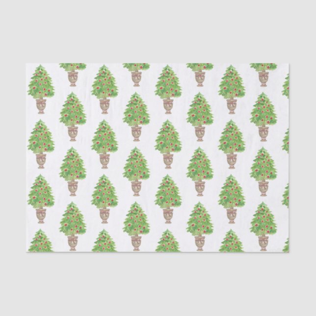 Watercolor Christmas Tree Topiary Tissue Paper (Front)