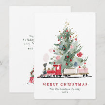Watercolor Christmas Tree Toy Train