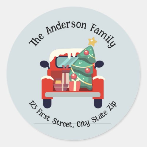 Watercolor Christmas Tree Truck Fun Graphic Art Classic Round Sticker