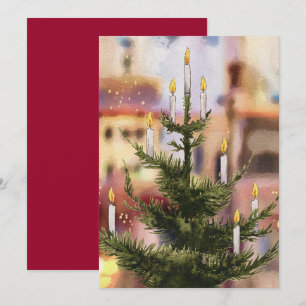 Watercolor Christmas tree vintage Holiday Card