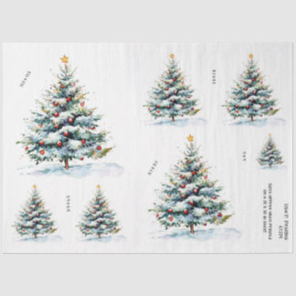 Watercolor Christmas Tree w/ Shining Star Tissue Paper