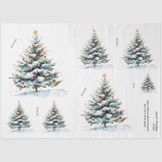 Watercolor Christmas Tree w/ Shining Star Tissue Paper (Front)