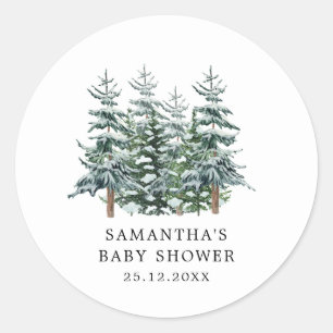 Watercolor Christmas Tree Winter Baby Shower Classic Round Sticker