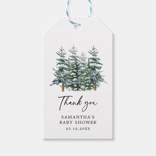 Watercolor Christmas Tree Winter Baby Shower  Gift Tags