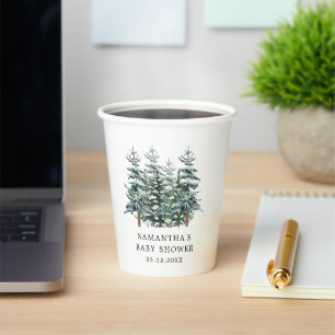 Watercolor Christmas Tree Winter Baby Shower Paper Cups