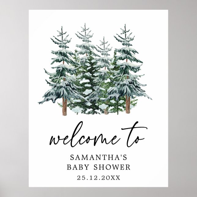Watercolor Christmas Tree Winter Baby Shower  Poster (Front)