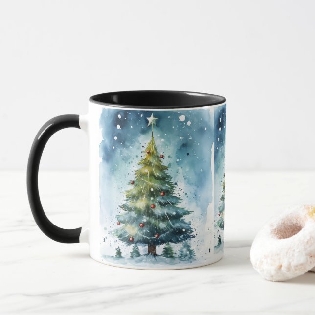 Watercolor Christmas Tree Winter Wonderland Holida Mug (With Donut)