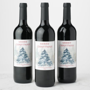 Watercolor Christmas tree winter wonderland Wine Label