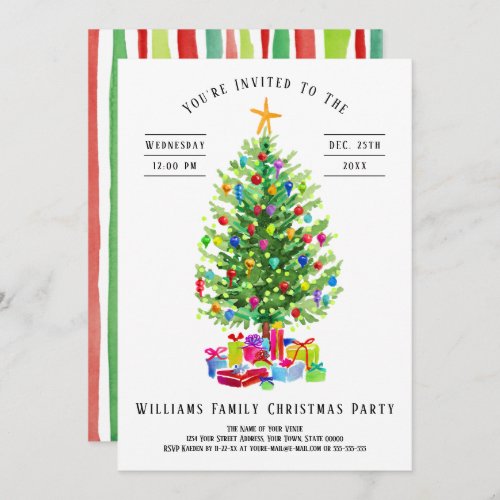 Watercolor Christmas Tree With Gifts Invitation