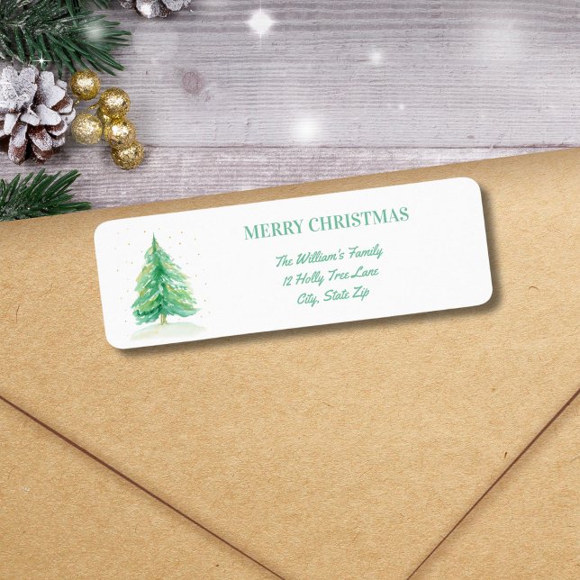 Watercolor Christmas Tree With Gold Snow Label (Creator Uploaded)