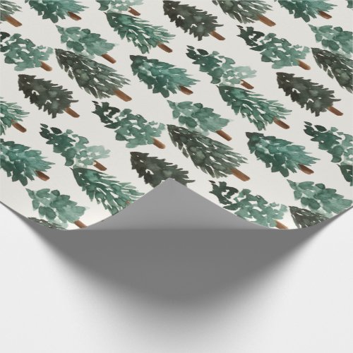 Watercolor Christmas Tree Wrapping Paper in Green