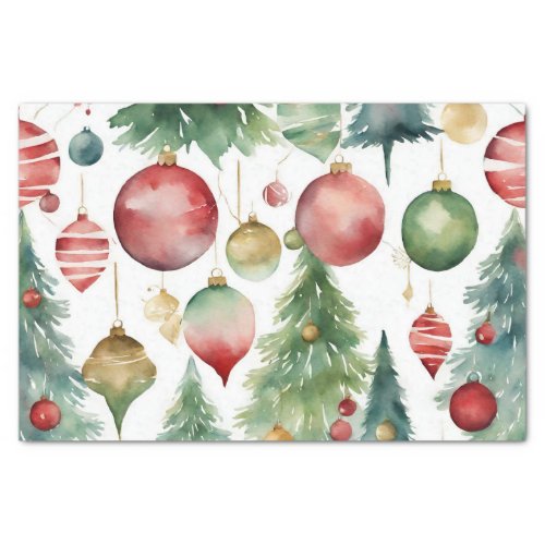 Watercolor Christmas Trees and Ornaments Abstract  Tissue Paper