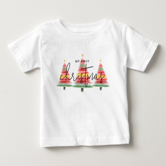 Watercolor Christmas Trees Baby T-Shirt (Front)