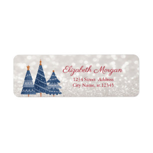 Watercolor Christmas Trees, Bokeh Label