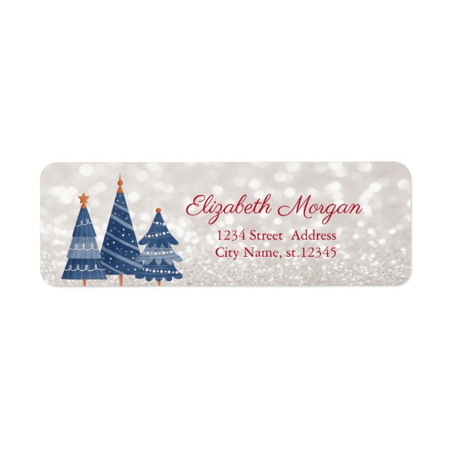 Watercolor Christmas Trees, Bokeh  Label (Front)