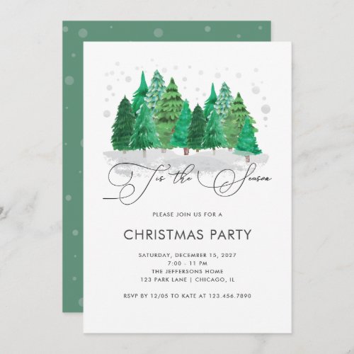 Watercolor Christmas Trees Christmas Party Invitation