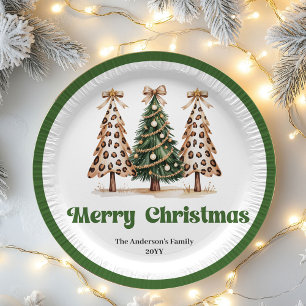 Watercolor Christmas Trees Editable Name Paper Plates