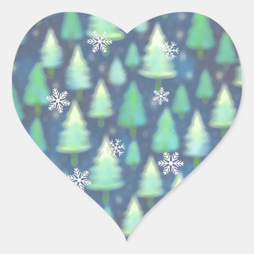 Watercolor Christmas Trees Evergreen Snowflakes    Heart Sticker