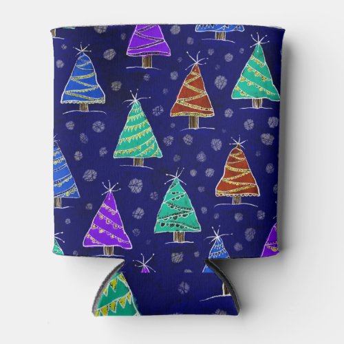 Watercolor Christmas Trees Forest Pattern Can Cooler