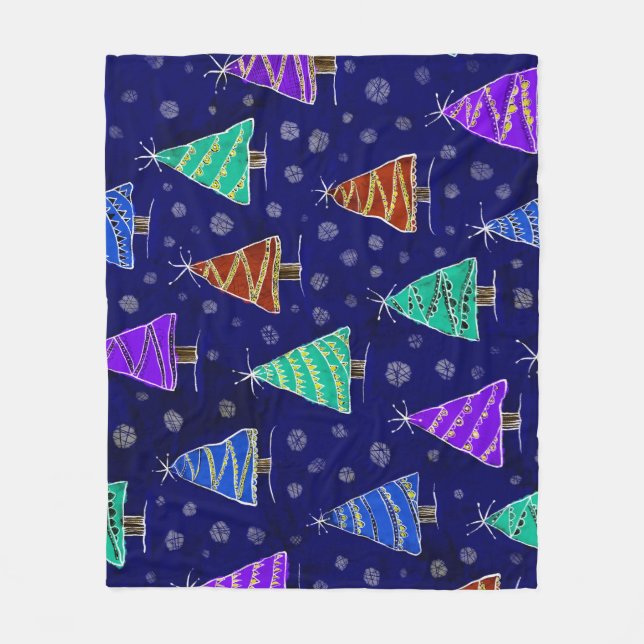 Watercolor Christmas Trees: Forest Pattern. Fleece Blanket (Front)