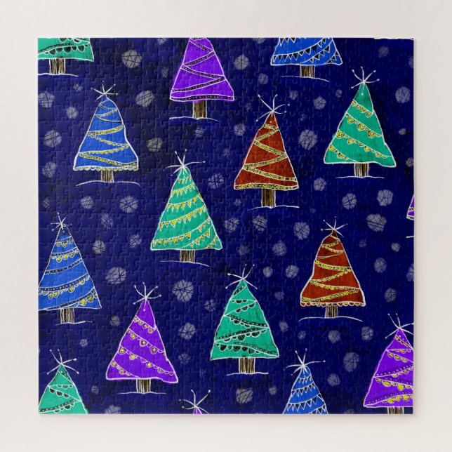 Watercolor Christmas Trees: Forest Pattern. Jigsaw Puzzle (Vertical)