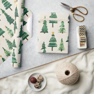 Watercolor Christmas Trees   Green Pine Holiday Wrapping Paper