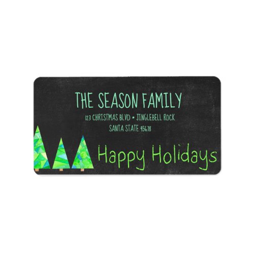watercolor christmas trees happy holidays label