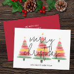 Watercolor Christmas Trees Holiday Card<br><div class="desc">Beautiful watercolor Christmas trees topped with a gold star accent the front of these flat Christmas greeting cards with Merry Christmas and Happy New Year in chic lettering. Your custom greeting and names are on the back. MATCHING items in our collection.</div>