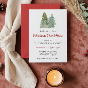 Watercolor Christmas Trees Holiday Open House Invitation