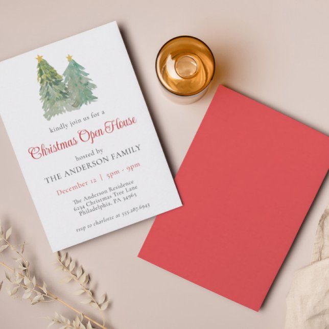 Watercolor Christmas Trees Holiday Open House Invitation (Creator Uploaded)