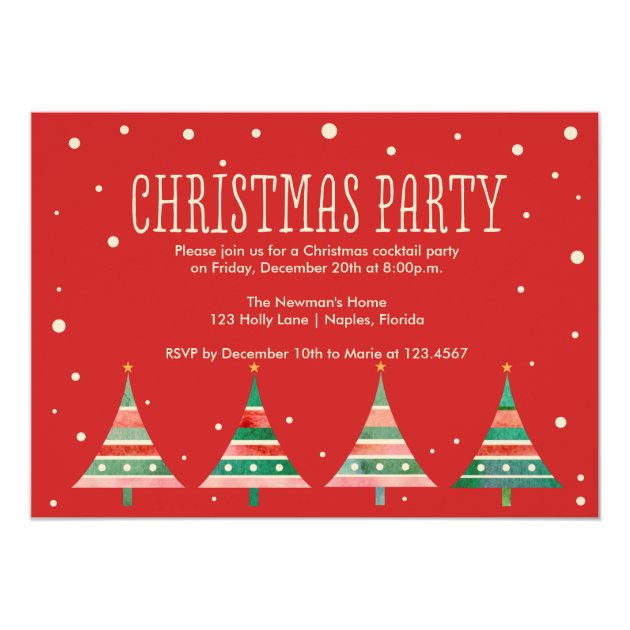 Watercolor Christmas Trees Holiday Party Invitation
