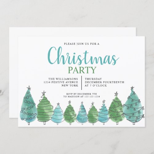 Watercolor Christmas Trees Holiday Party  Invitation