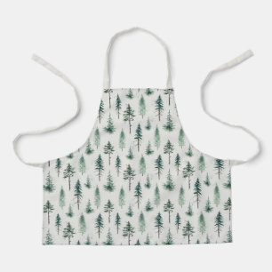 Watercolor Christmas Trees Holiday Pattern Apron