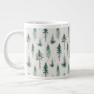 Watercolor Christmas Trees Holiday Pattern Giant Coffee Mug