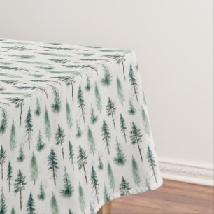 Watercolor Christmas Trees Holiday Pattern Tablecloth
