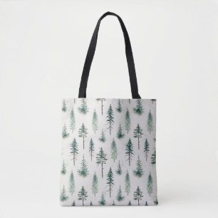 Watercolor Christmas Trees Holiday Pattern Tote Bag