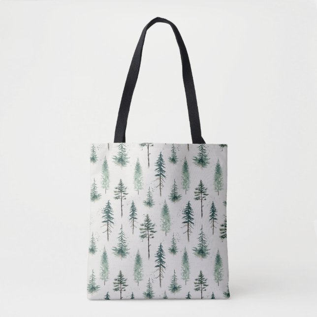 Watercolor Christmas Trees Holiday Pattern Tote Bag (Front)