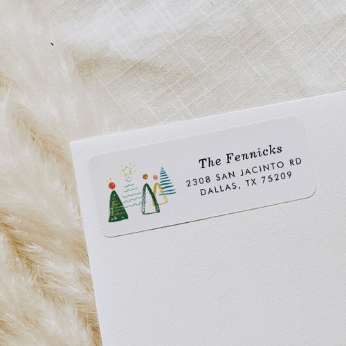 Watercolor Christmas Trees Holiday Return Address Label