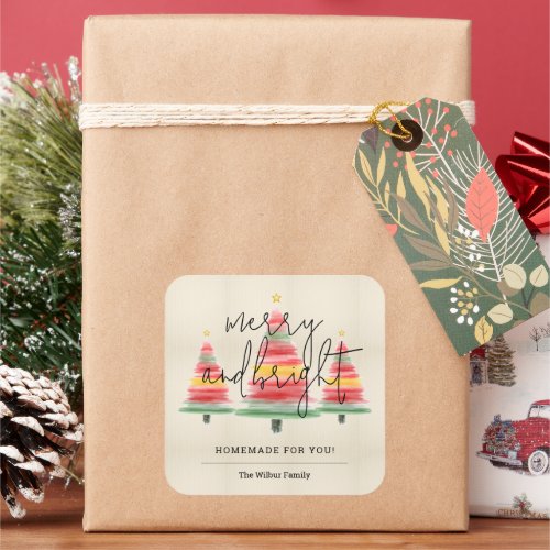 Watercolor Christmas Trees Homemade for You Square Sticker