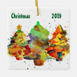 Watercolor Christmas Trees Light Ceramic Ornament<br><div class="desc">Watercolor Christmas Trees -  A triple threat with three watercolor Christmas Trees on one side of this square Christmas ornament and on the reverse is a place for you to put your own photo!  The watercolor Christmas trees are great for the artist in all of us!</div>