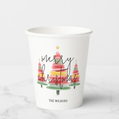 Watercolor Christmas Trees Paper Cups