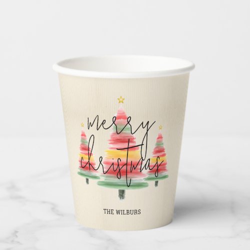 Watercolor Christmas Trees Paper Cups