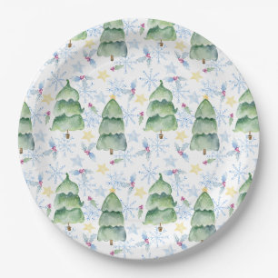 Watercolor christmas trees paper plates