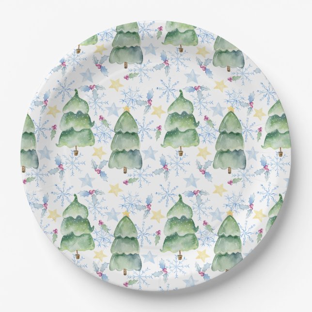 Watercolor christmas trees paper plates (Front)
