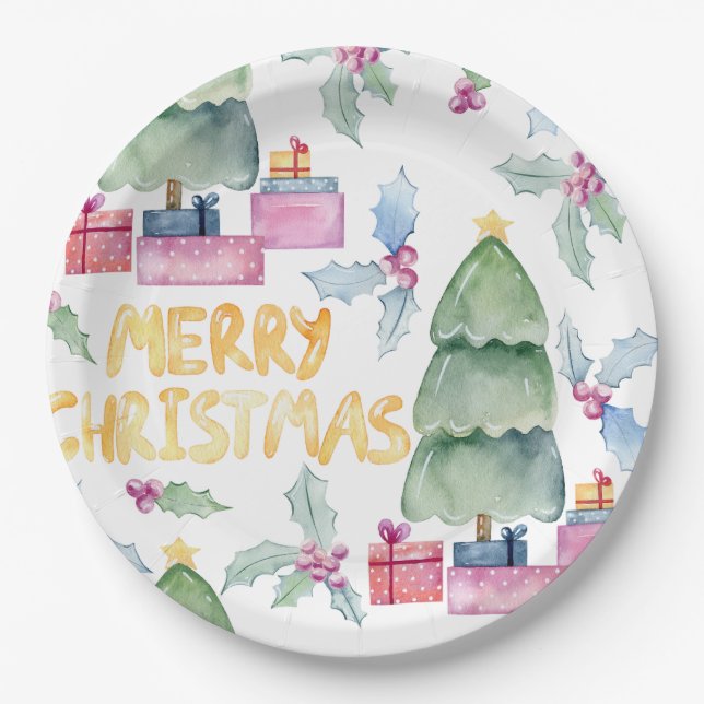 Watercolor christmas trees paper plates (Front)