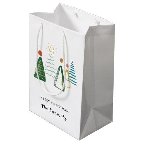 Watercolor Christmas Trees Personalized Medium Gift Bag
