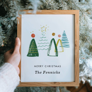 Watercolor Christmas Trees Personalized Wall Art