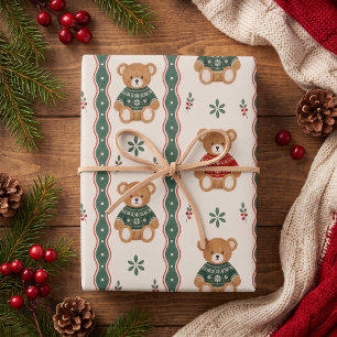 Watercolor Christmas Trees Ribbons & Plaid Pattern Wrapping Paper Sheets