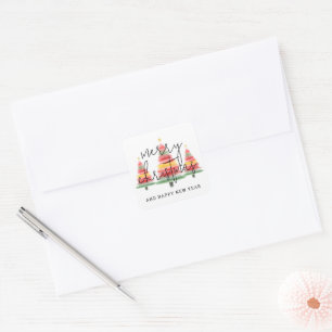 Watercolor Christmas Trees Square Sticker